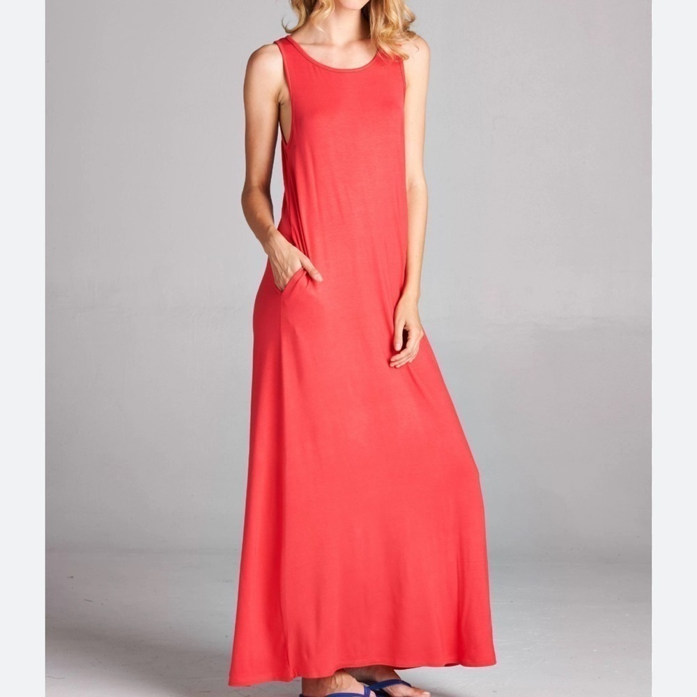 LOFT sleeveless round neck maxi dress Sz M